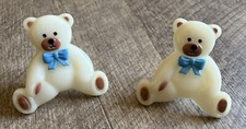 Teddy Bear Night Light Set of 2 Blue Bow Plastic Resin Plug In Nursery Light