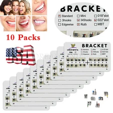 10 Packs Dental Orthodontic Metal Brackets Braces Mini/Standard 022 Slot Hook