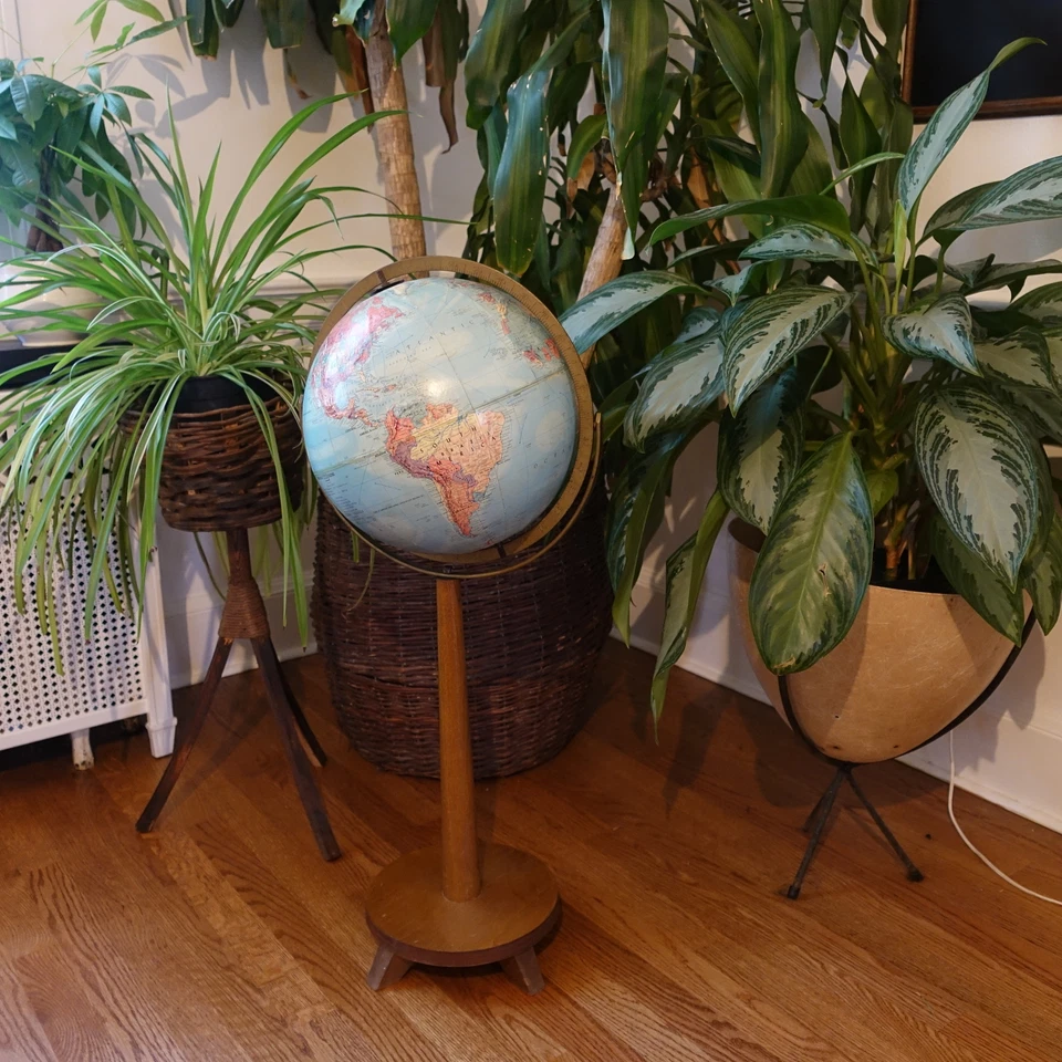 Antigo MCM Replogle Globo de Chão Suporte de Madeira Meados do Século Era Eames Dinamarquês Moderno - Imagem 2 de 4