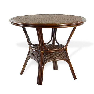Rattan Wicker Natural ECO Handmade Design Alexa Round Dining Table Dark Walnut