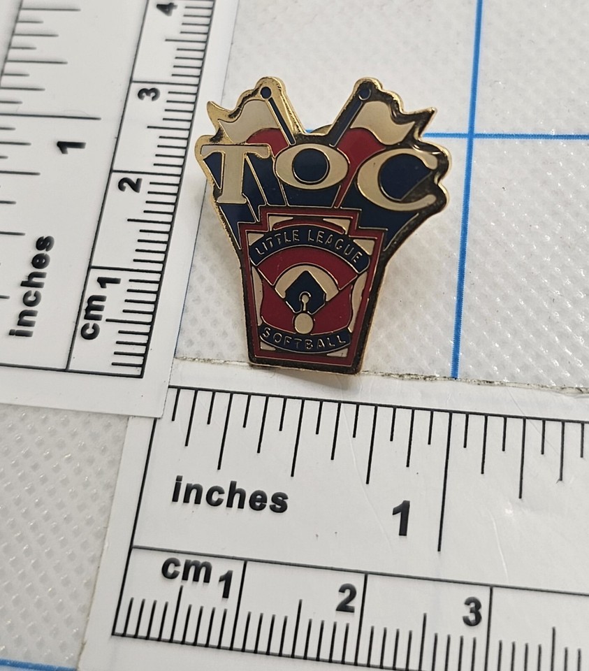 VTG Lapel Pinback Hat Pin Gold Tone TOC Little League SOFTBALL Enameled ...