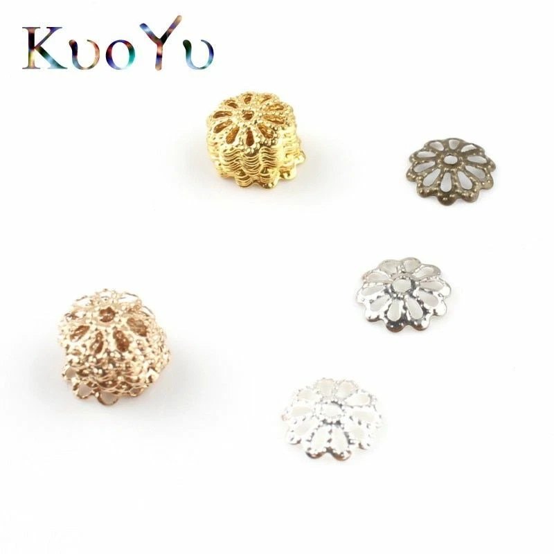 200 piezas Cuentas de pétalos de flores Tazas Espaciador de extremo Dijes Tapa de cuentas Encontrar Joyería Fabricación Foto 3 de 4