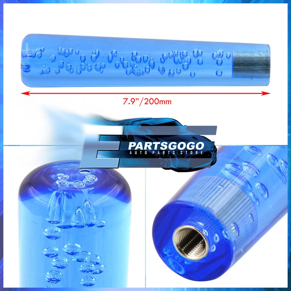 For BMW 200mm Bubble Extended Shift Knob Lever Track M8 M10 M12 Adapter Kit Blue - Image 2 of 3