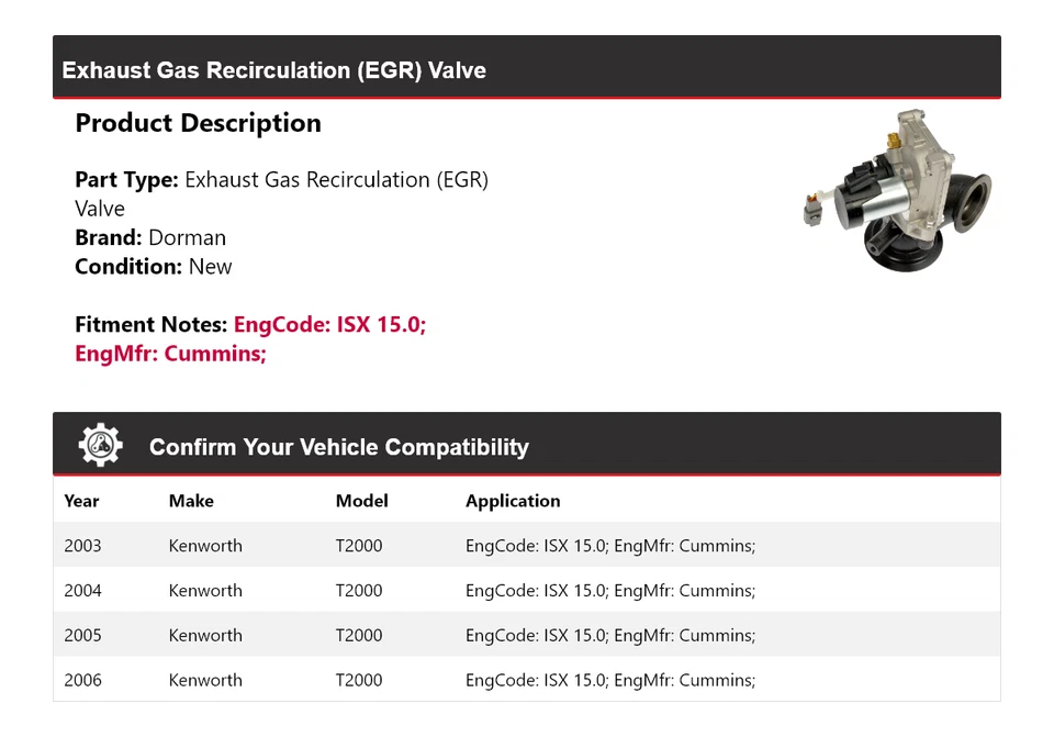 Válvula de recirculación de gases de escape (EGR) 2004 Kenworth T2000 Dorman 2003-2006 Foto 2 de 4