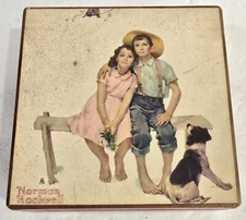 Vintage Schmid Bros Norman Rockwell Wooden Hinged Lid Trinket Jewelry Music Box