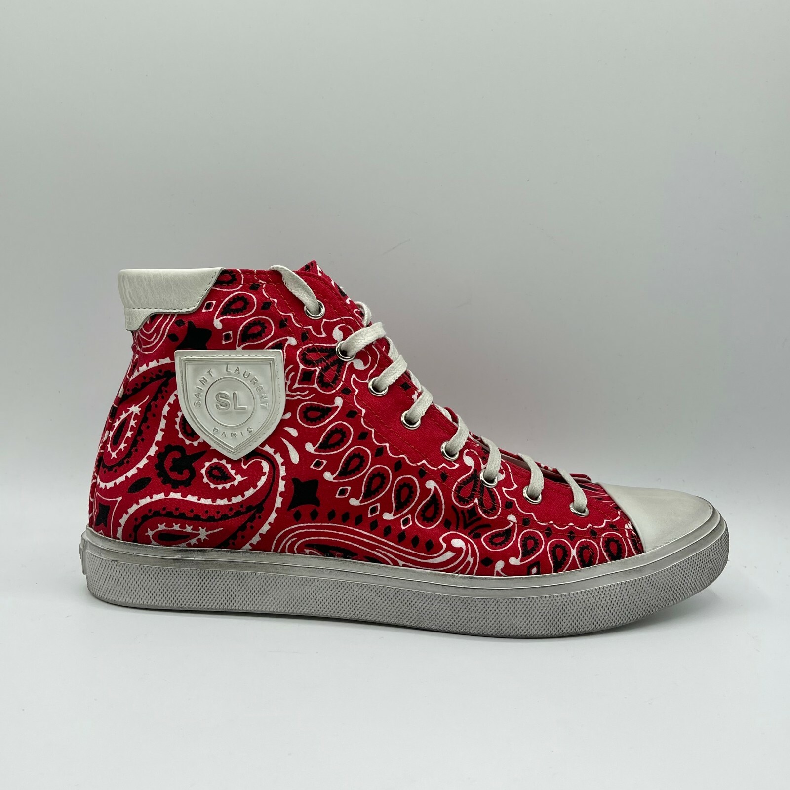 Sneaker alte lavate Saint Laurent Bedford da uomo rosse bianche sporche $695 553582 6576