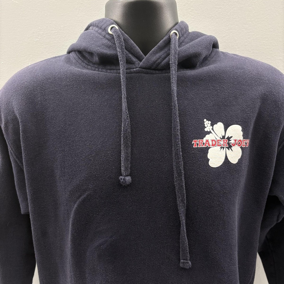 Trader Joe's Hoodie Sweatshirt Mens Small Navy Blue Hibiscus Logo
