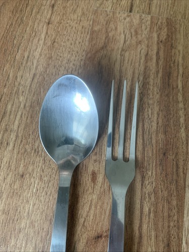 Jean Dubost Bistro Serving Spoon & Fork Ivory Handle Stainless Flatware France - Picture 4 of 6