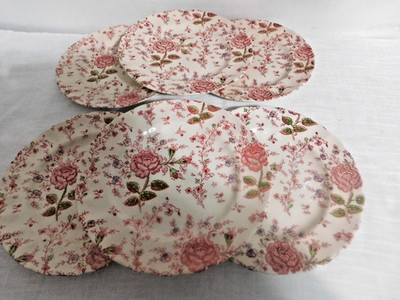 C8 - Johnson Brothers England Rose Chintz Dinner Plates Lot of 6