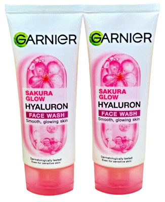 Garnier Sakura Glow Hyaluron Face Wash Brightening Facial Cleanser 100 ml × 2