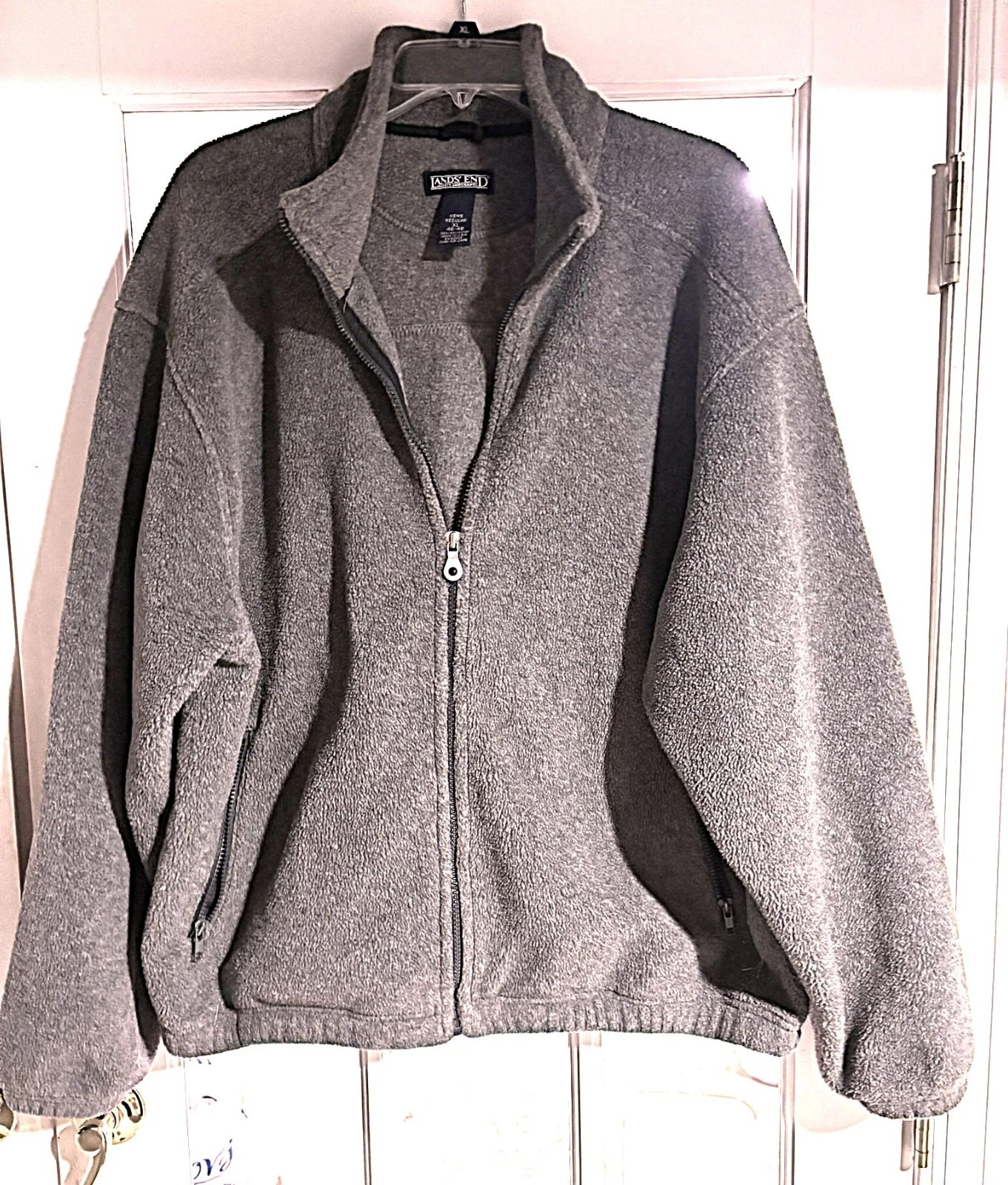 Lands End Men XL Gray Fleece Full Zip Jacket Soft Mock Neck - product detail image 1