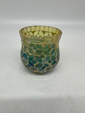 Mosaic Votive Candle Holder Gold Yellow Blue Green 3x3
