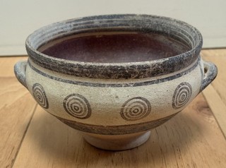 Antique Ancient? Greek Cypriot? Painted Pottery Handled Bowl Cup Pot Vessel D