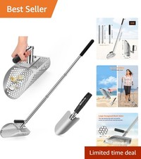 Heavy-Duty Long Handle Sand Scoop with Shovel - Stainless Steel Treasure Finder