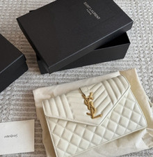 Saint Laurent White Quilted Shoulder Bag Gold...