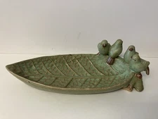 VINTAGE Don Drumm Studios Pottery Birds Perched on Leaf Serving Dish Tray 12’’
