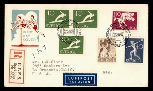 DR WHO 1953 SWEDEN FDC SPORRTS COIL/BOOKLET PAIR COMBO REGISTERED M76776