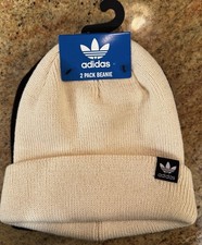 Adidas Unisex Knit Beanies with Cuff 2-Pack Solid Black  Solid Cream New