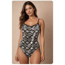 Intimately by Free People Grey Snake Combo Shiny Bodysuit NWT Sz XS