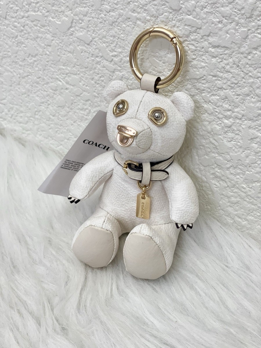 Coach Collectible Bear Bag Charm In Signature Canvas Gold/White