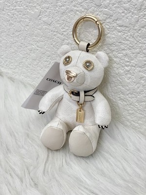 Coach Collectible Bear Bag Charm In Signature Canvas Gold/White
