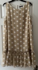 Tommy Hilfiger Ladies Dress-Size 14-Beige & White Polka Dots-Sleeveless-Lined