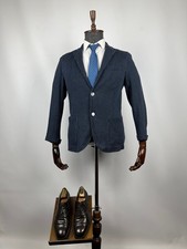 Harris Wharf London Navy Cotton Striped Unlined Blazer Jacket Made in Italy 40