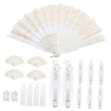 White Folding Hand Fans for Women Foldable, Bulk Fans Handheld for 50 Packs