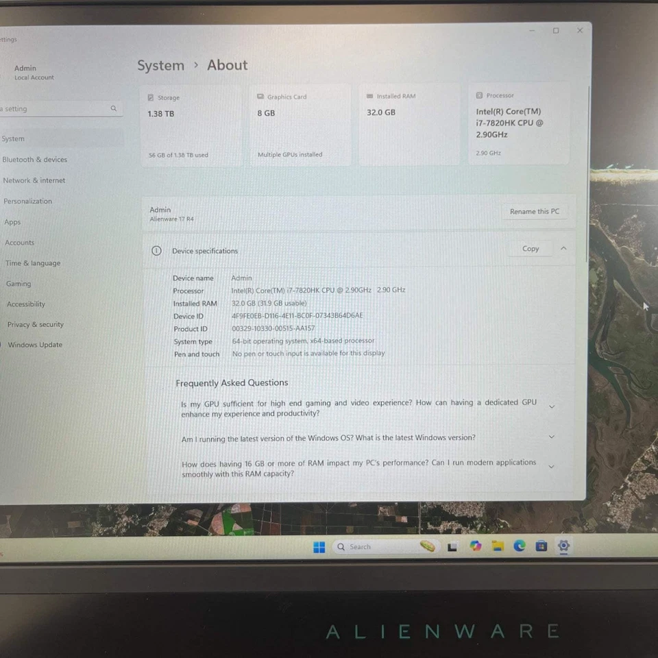 Alienware 17 R4 i7-7820HK 2.9GHz 32GB RAM 1TB HDD 500GB SSD GeForce GTX 1080 - Image 2 of 4