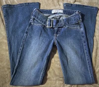 Hollister Women s Flare Ultra Low Rise Blue Medium Wash Denim Jeans Buckle 000