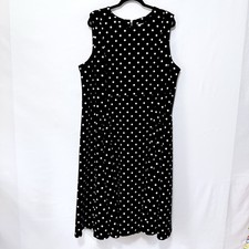 Calvin Klein 22W Black White Polka Dot Midi Dress Sleeveless Plus Size Zip Back