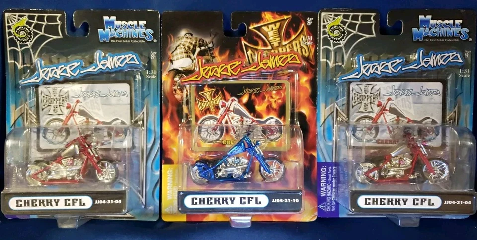 2004, Jesse James, West Coast Choppers, Cherry CFL, 2 Red, And, 1 Blue Diecast - Image 4 of 4