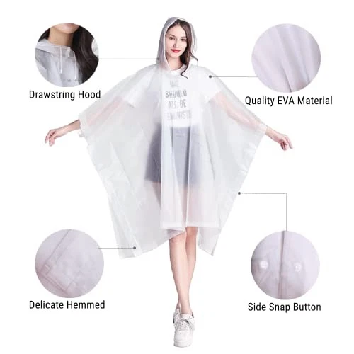 Rain Ponchos for Adults (2 Pack), Reusable EVA Rain Poncho Portable Rain Coats f image 10