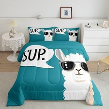 Cute Llama Comforter Set Kids Cartoon Llama Alpaca Comforter Set Boys Girls D...