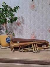 Vintage USSR military brass trumpet with original case, vintage cornet trumpet