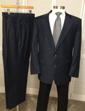 VINTAGE JOSEPH FEISS MENS NAVY BLUE PINSTRIPE 2 PIECE SUIT SIZE: 42R PANTS 36x30