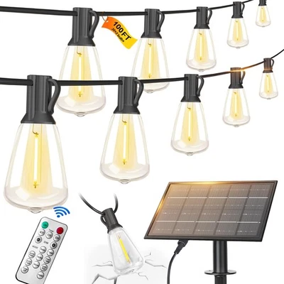 BLIATLUS 100FT Solar String Lights Outdoor Waterproof with Remote Control Solar Patio