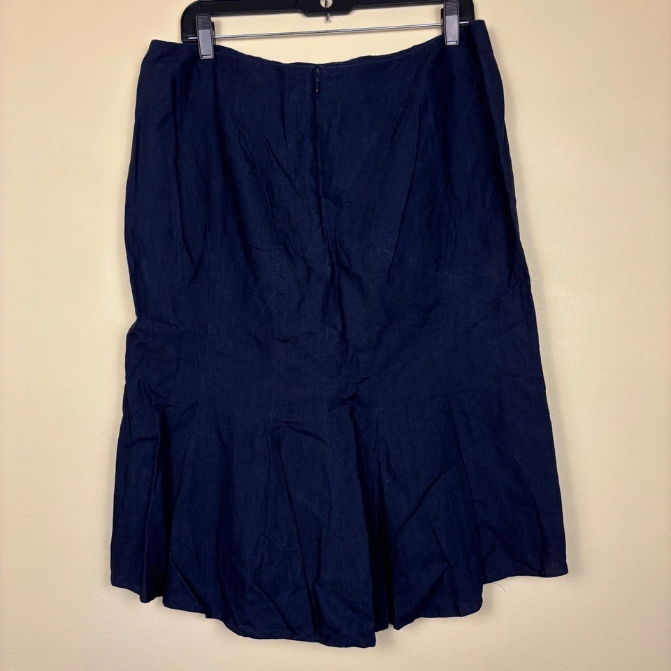 Falda clásica midi clásica Ralph Lauren Purple Label 100 % lino para mujer talla 12 azul marino Foto 3 de 4
