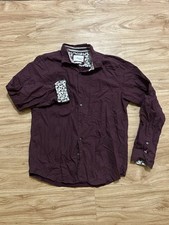 Denim  Flower Ricky Singh Shirt Mens L Burgundy Floral Polka Dot Button Up