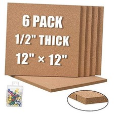 Cork Board 12"x12" - 1/2" Thick Square Bulletin Boards 6 Pack 12 x 12 - 6 PACK