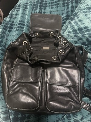 Vintage Perlina New York Womens black Leather Adjustable Strap Backpack Bag