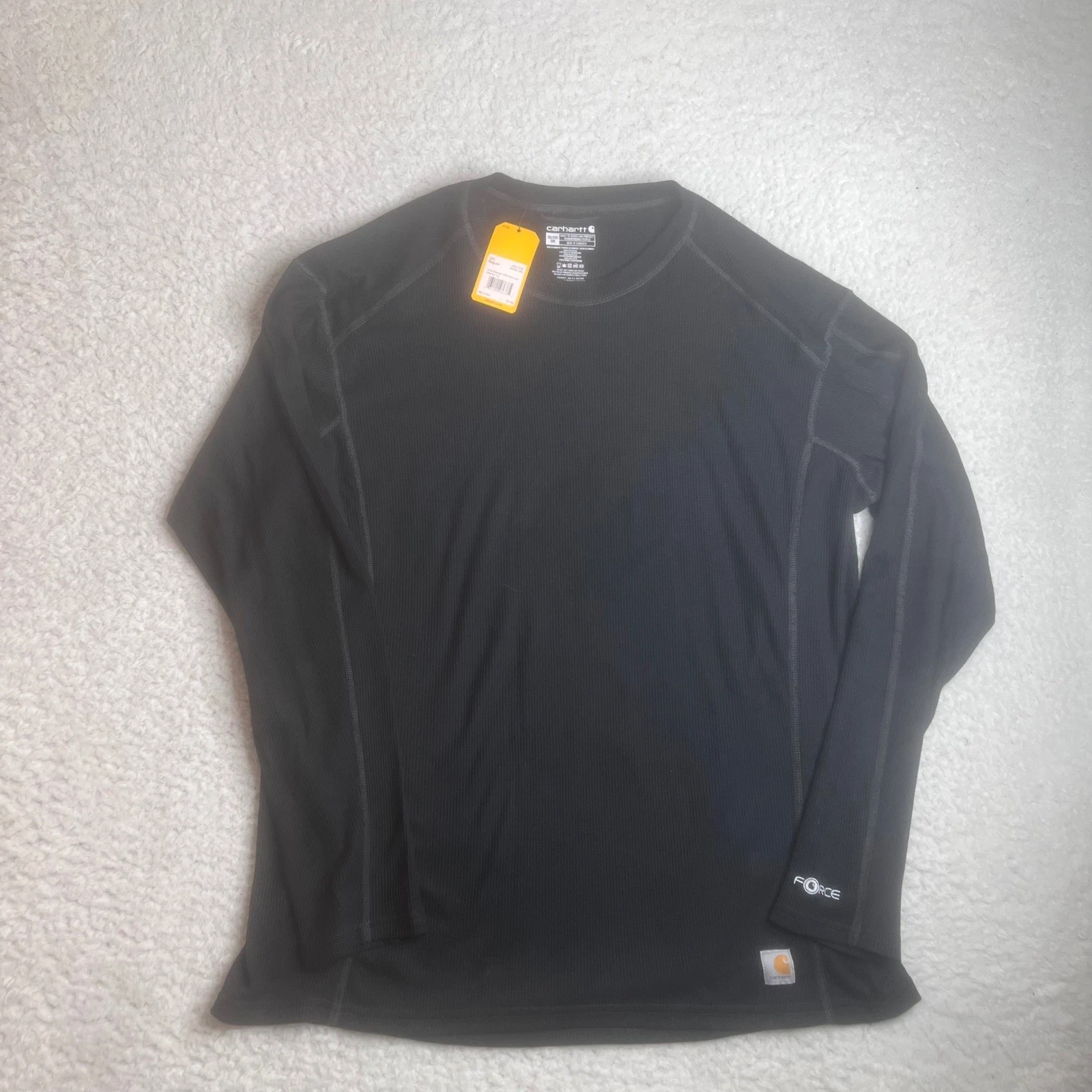 Carhartt Force Midweight Waffle Base Layer Crewneck Top Black 2XL MBL113-BLK