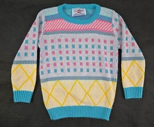 Vintage JJ Poole Girls Sweater Sz 6 Medium Pastel Blue Pink Geometric