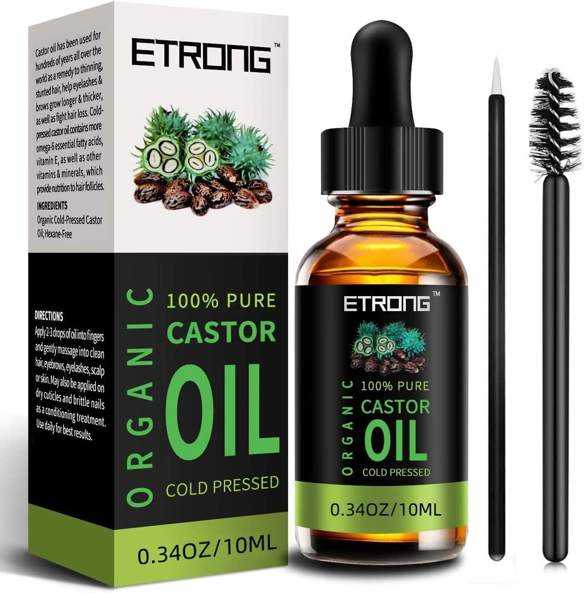 ETRONG Organic Castor Oil,Pure Cold Pressed Castor Oil for Eyebrows,Eyelashes,Ha