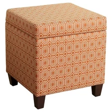 HomePop Transitional Fabric Storage Cube Ottoman in Orange Finish