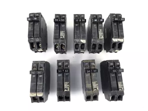 9pcs GE THQP250 2-Pole Thin Q-Line Circuit Breaker 50A 50-Amp Old Style