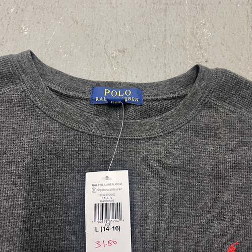 POLO RALPH LAUREN Boys Waffle Knit Thermal Sleep Wear Shirt -Size Large - Gray - Picture 5 of 6