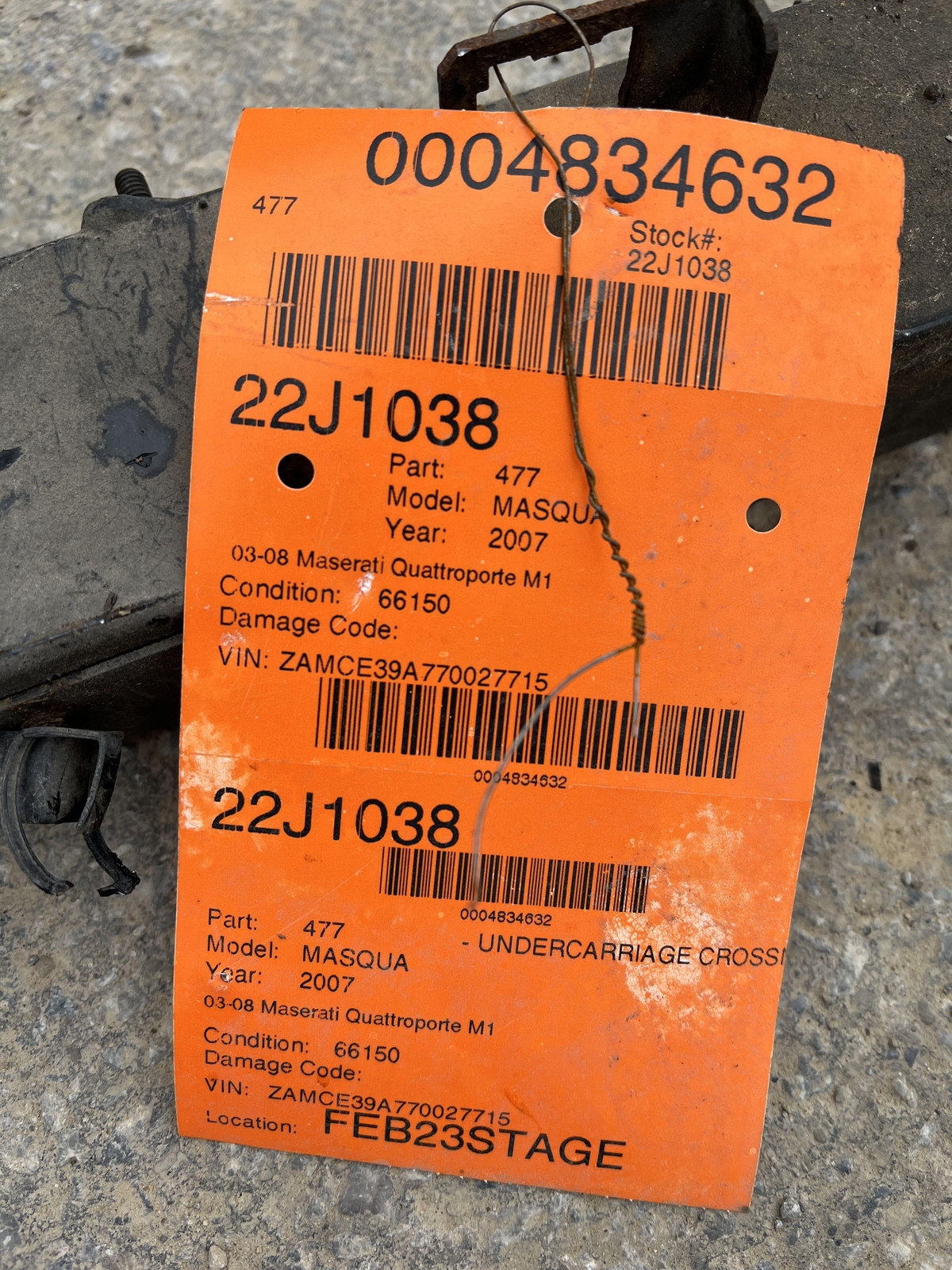 03-08 MASERATI QUATTROPORT M139 FRONT ENGINE SUBFRAME CROSSMEMBER