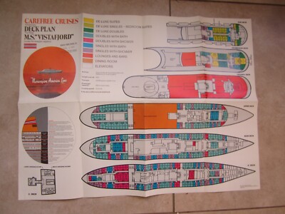 Old Vintage 1973 - M.S. VISTAFJORD - Steamship DECK PLAN