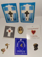 Lot 9 Pins Religious Christian Lapel Pins Cross - Angel - Jesus - Hearts - Used